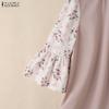 ZANZEA Women Casual Floral Print Splice 3/4 Sleeve Loose Blouse