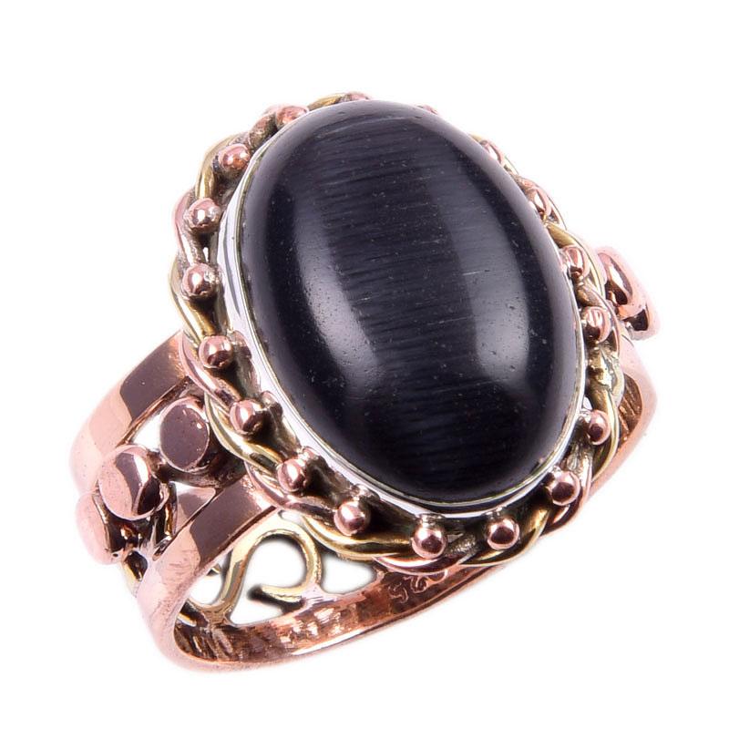 Natural Black Star Gemstone Handmade 925 Sterling Silver Two Tone Ring S.9 Y1D48