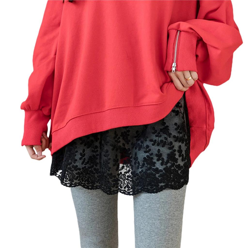 Extensoare de fustă pentru femei cu tiv din dantelă, primăvară, toamnă, stratificată, topuri false, cu tiv, cu broderie de flori, mini-fustă negru alb