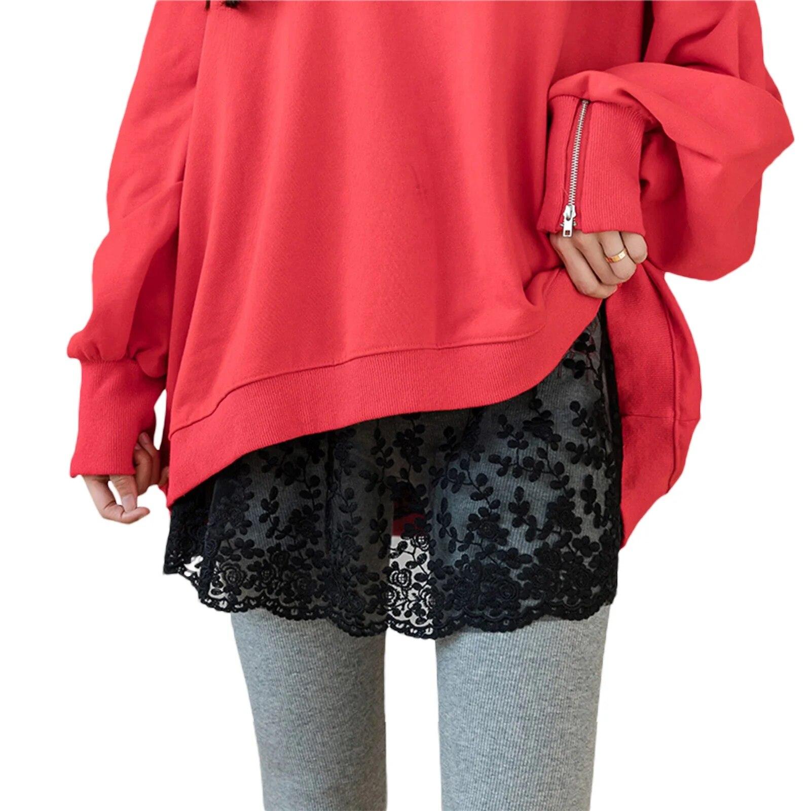 

Женская юбка-удлинитель с кружевным подолом, весна-осень, многослойные искусственные топы, мини-юбка с цветочной вышивкой, черный, белый цвет One Size чёрный