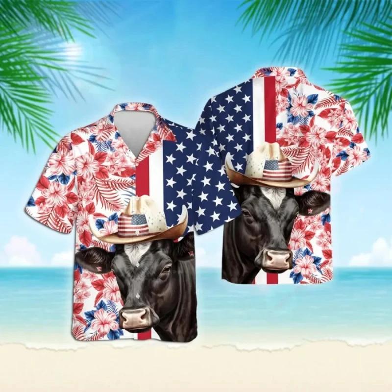 Men's 3D Printing Cow Graphic Hawaiian Shirts Summer Oversized Animal Patterns Shirt Top Men Casual Beach Shirts Ropa Hombre