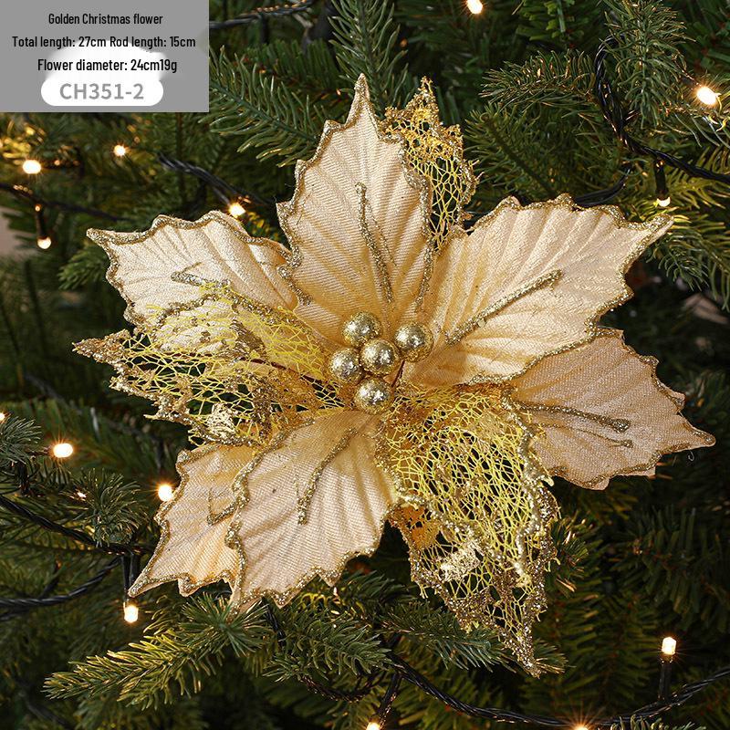 

Gangheng 24cm Gold, Red, Champagne Artificial Christmas Flower with Maple Leaf Design