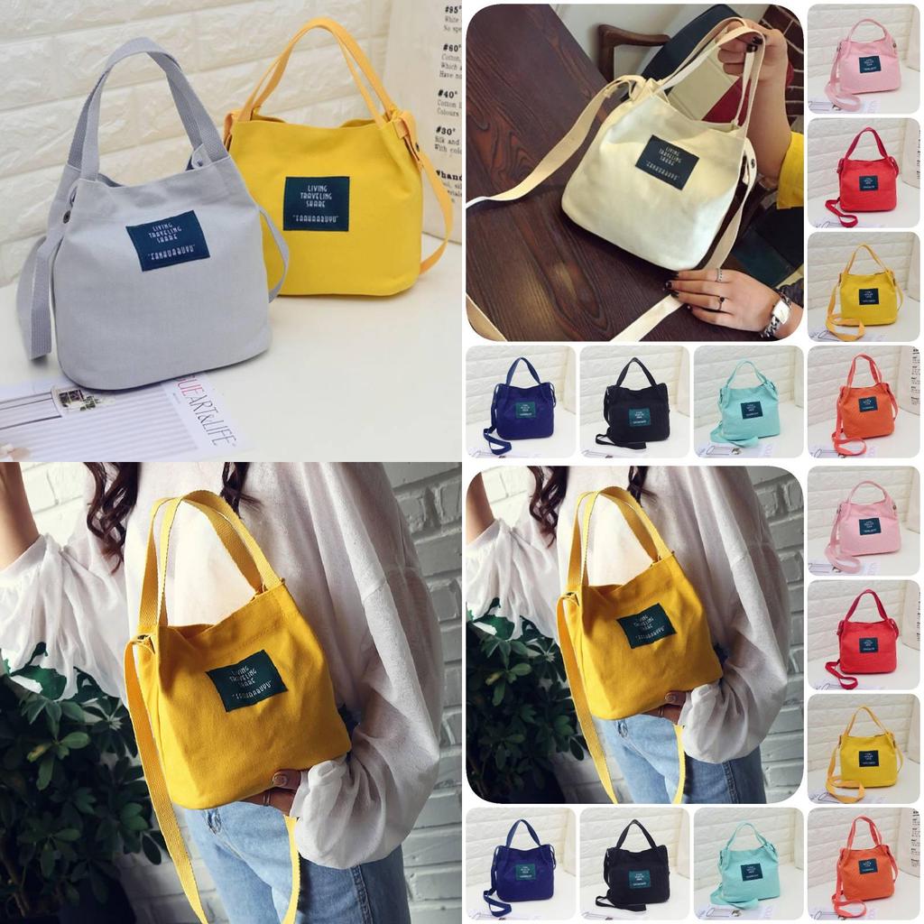 Trendy Korean Fashion Canvas Bucket Bag Mini Candy Color Shoulder Bag