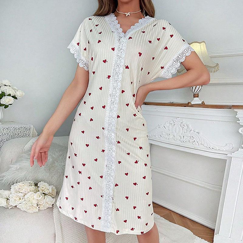 Women's V-Neck Lace Heart-Shaped Nightdress - Summer Comfort Pajamas