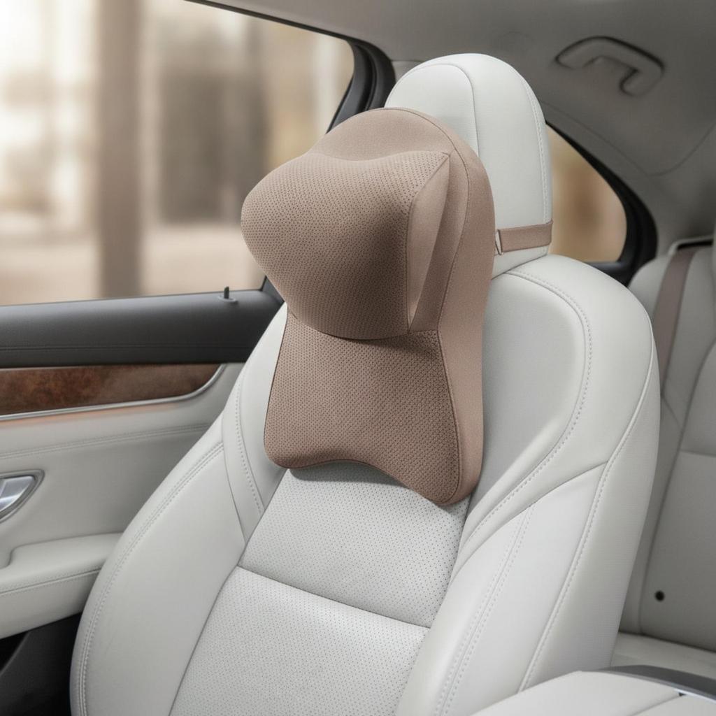 High Density Leather Headrest Cushion with Adjustable Strap Slow Rebound Car