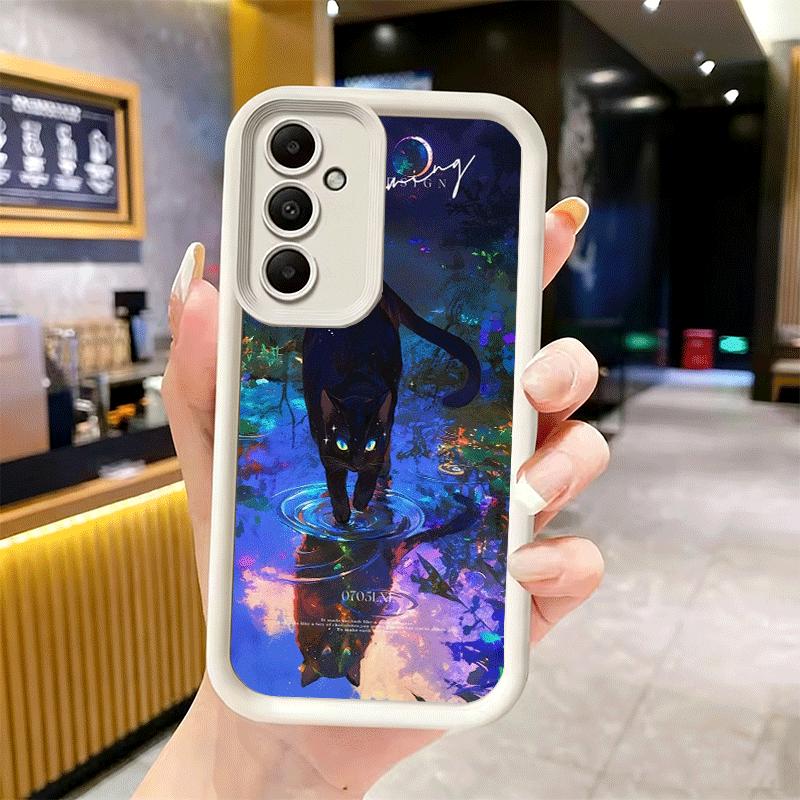 Phone Case for Samsung Galaxy S26 S25 Ultra S24 FE Night Moon Cat Dreamy Art Shell S23 Plus S22 + S21 S20 5G Soft Silicone Funda
