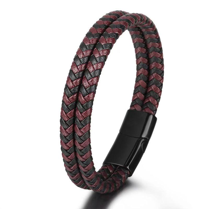 Double-Layer Woven Leather Bracelet Men'S Personality Trendy Bracelet Fashion Versatile Bracelet Jewelry