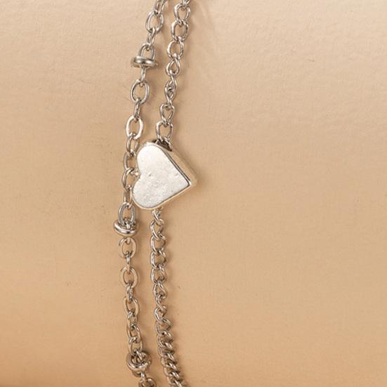 Double Layered Women Anklet Heart Pendant Adjustable Elegant Chain Anklet Foot Jewelry