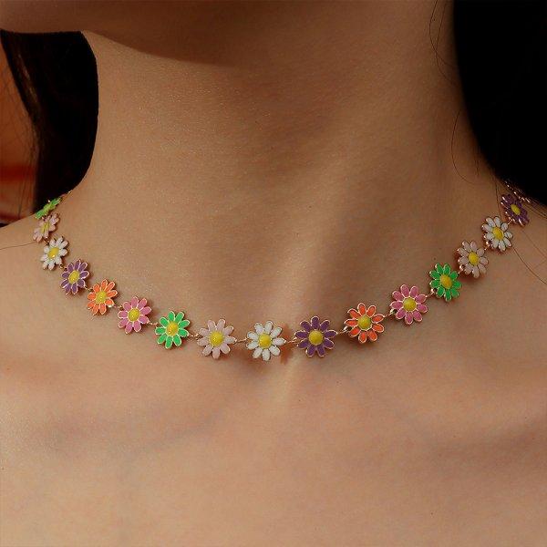 Fashion Daisy Flower Enamel Bracelet for Women Choker Necklace Bohemian Sunflower Stackable Hand String Jewelry