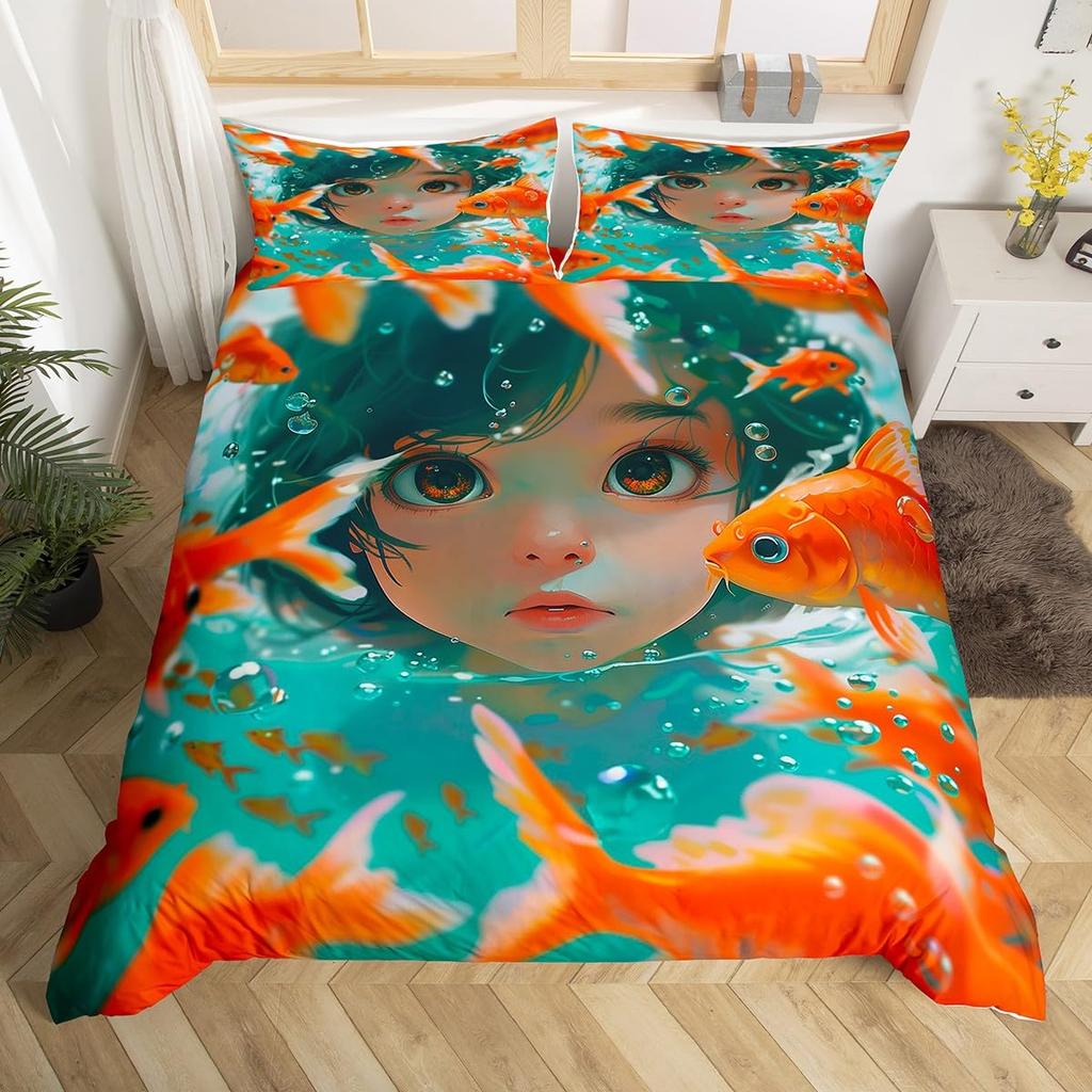 Bubble Duvet Cover Sets For Kids Boys Girls Queen King Lightweight Quilt Cover Underwater Themed Bedding Set Room Decor No Quilt