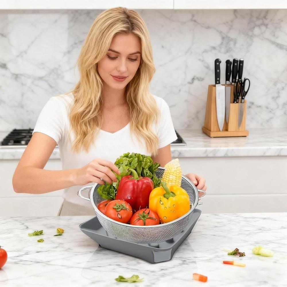 Durable Silicone Dish Drain Pad Square with Spout Sink Sponge Holder Heat Resistant Non-Slip Dish Rack Mat Cooking