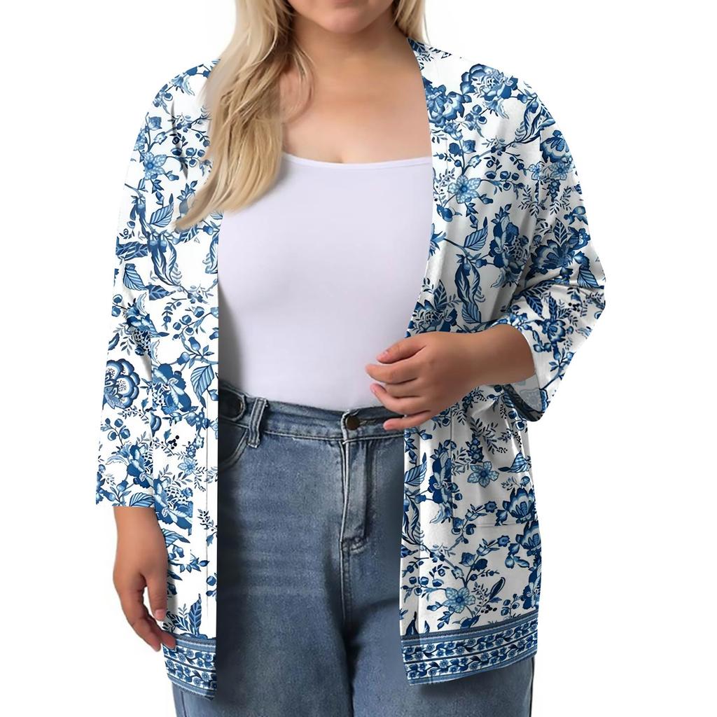 Women's Fall And Winter Fashion Casual Soild 3/4 Sleeve Mid-Length Cardigan Jacket