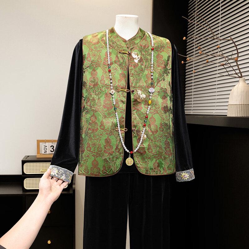 

Женский велюровый комплект из 3 предметов в новом китайском стиле Tang для мам 5XL (Up to 155 lbs)