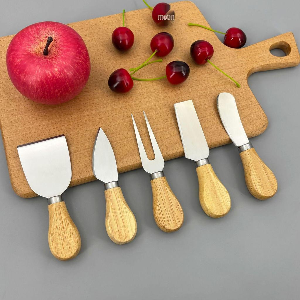 Edelstahl Käse- und Kuchenmesser-Set mit Holzgriff – Inklusive Gabel und Butterspachtel