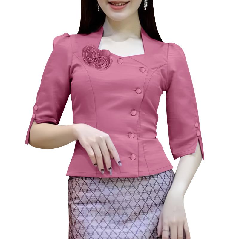 

ZANZEA Женская элегантная блузка с квадратным вырезом и рукавом три четверти 2XL розовый