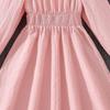 Children's 2025 Autumn French Square Neck Long Sleeve Dress with Waist-Cinching and Large Hem for Big Kids.
