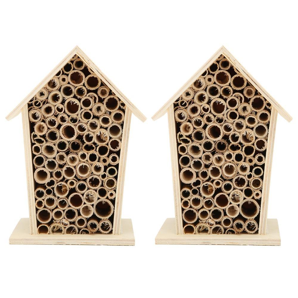 2 Pcs Reed Wooden Bee House Wood Bee Hotel Safe Bee Shelter Backyard 2Pcs