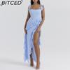 BITCED Women's Fashionable and Sensual Summer/Autumn Dress with Puffed Sleeves, Paneled Design and Elegant Slit