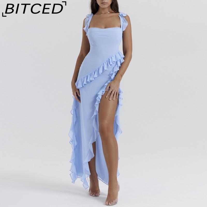 BITCED Women's Fashionable and Sensual Summer/Autumn Dress with Puffed Sleeves, Paneled Design and Elegant Slit