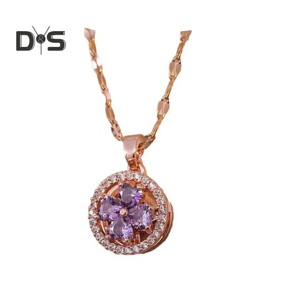 Rotatable Rhinestone Flower Pendant Necklace for Women Titanium Steel Shiny Cubic Zircon Flower Choker Wedding Party Jewelry