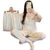 Pastoral Dream Purple Floral Pajamas Women'S Summer Short-Sleeved Cardigan Cute Rabbit Three-Piece Loungewear