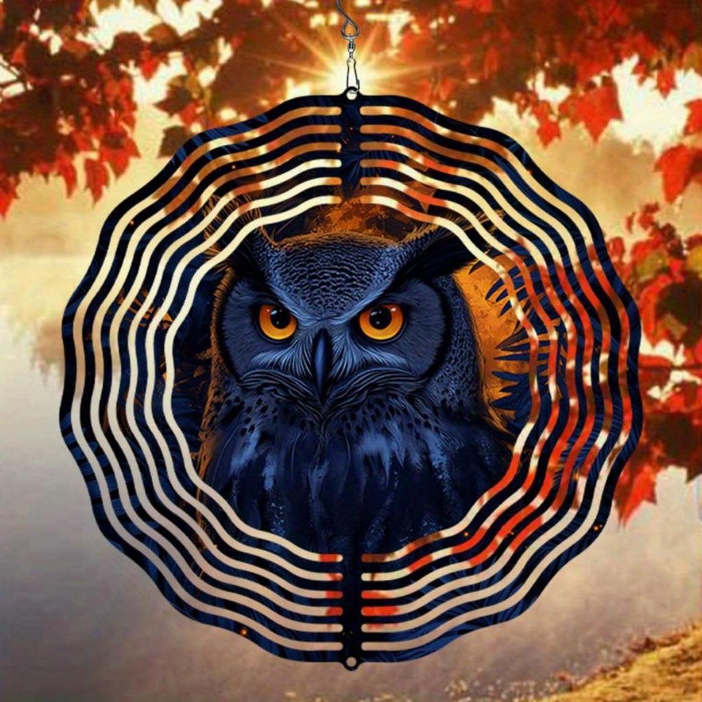 Nachtkönig-Eulen-Windspiel mit Mandala-Design, Metall, beruhigender Klang, Hängedekoration für Garten, Terrasse und Innenbereich, ganzjähriges Geschenk