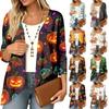 Women's Casual Loose Fit 3/4 Sleeve Lightweight Cardigan with Halloween Print for Holiday Parties