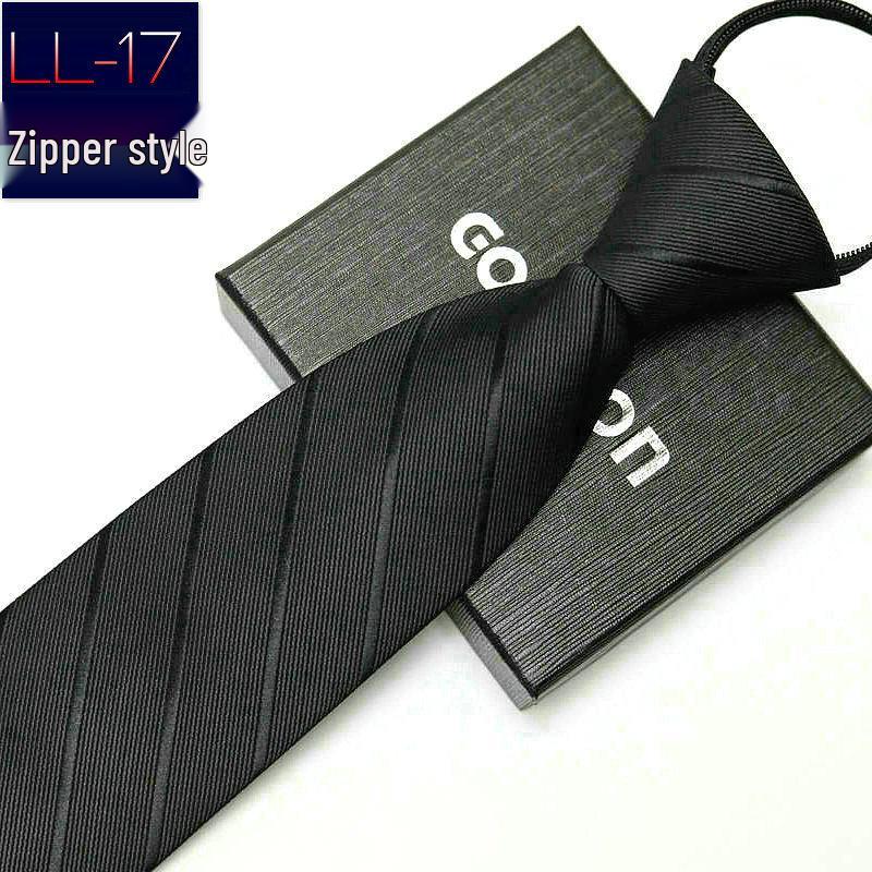Men's No-Iron Zipper Striped Formal Tie with Logo, 8cm