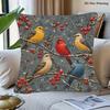 1pc of Pillow Cover Featuring a Christmas Design with Vibrant Birds Sitting On Snow-Covered Branches Adorned with Red Berries, Suitable for Home And K