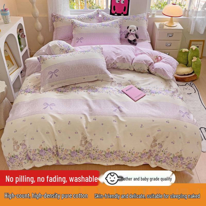128x68 Pure Cotton Fresh Small Floral Print Four-Piece Dorm Bedding Set