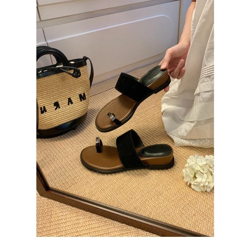 Fashion retro thick bottom height increased by 4cm~ cowhide word with outer wear cover toe herringbone flat bottom toe cool slippers female summer