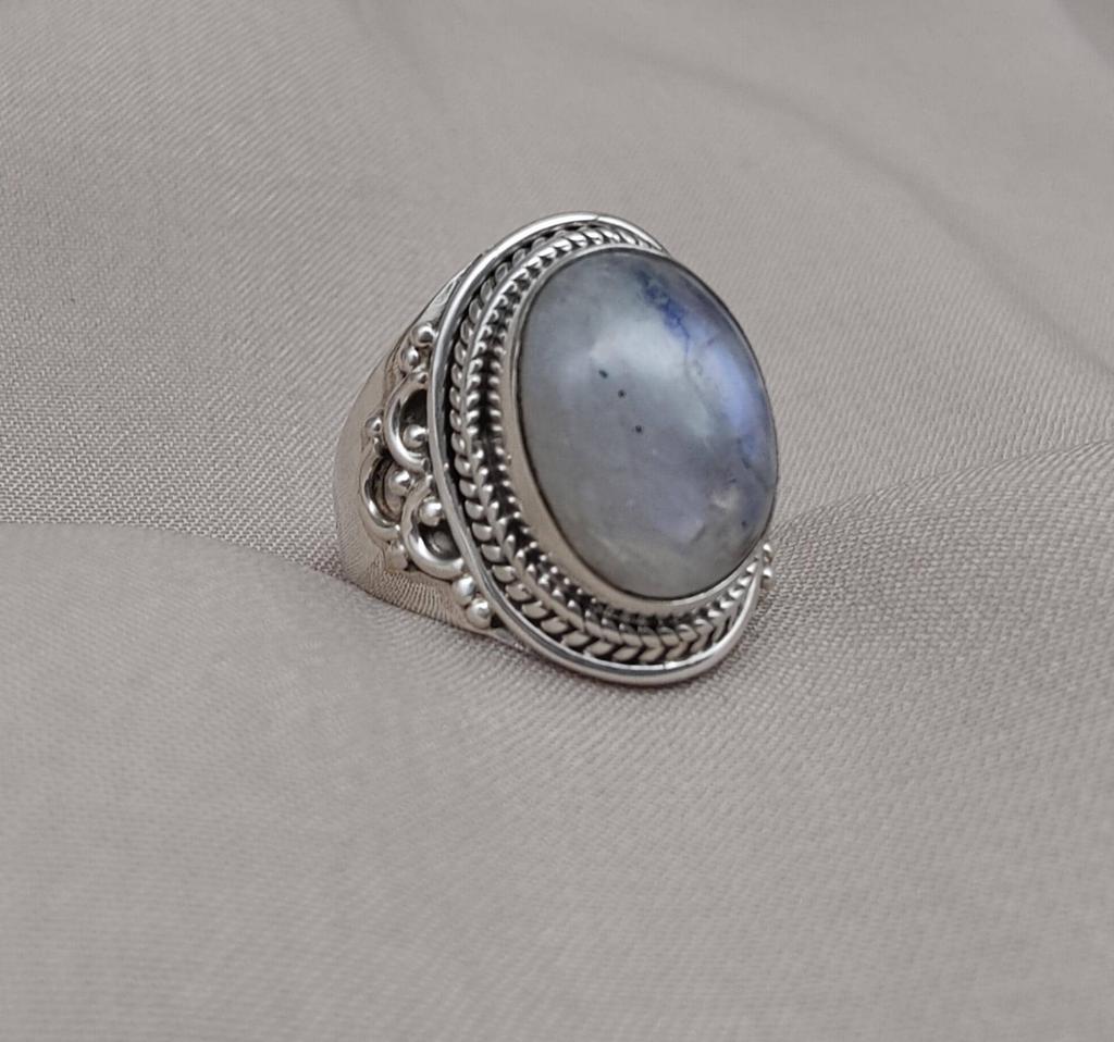 Rainbow Moonstone Ring: Handmade 925 Sterling Silver Boho Statement
