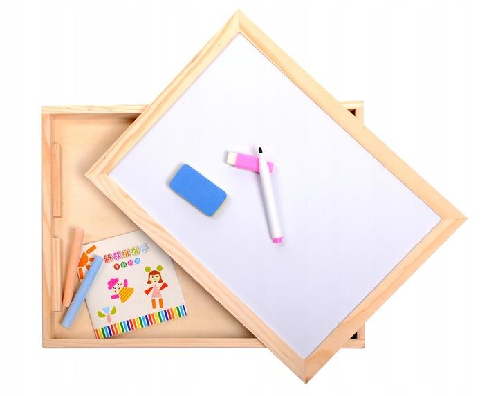 Tablica Magnetyczna Kredowa Drewniana Puzzle Układanka Magnesy 150+ El.