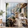 Seaside Town Shower Curtain Blue Ocean Floral Mountain Italian Architectural Scenery Bath Curtains Polyester Home Bathroom Decor