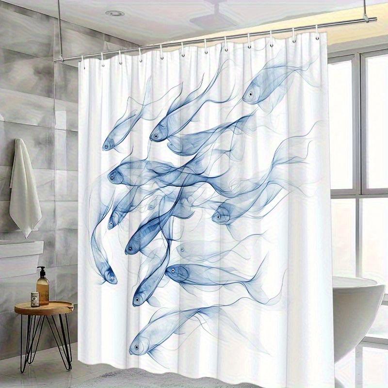 

One PC Dreamy Blue Fish Shower Curtain Semi-Transparent Fluid Motion Design Spring/Summer Bathroom Curtain Digital Print 90X180CM