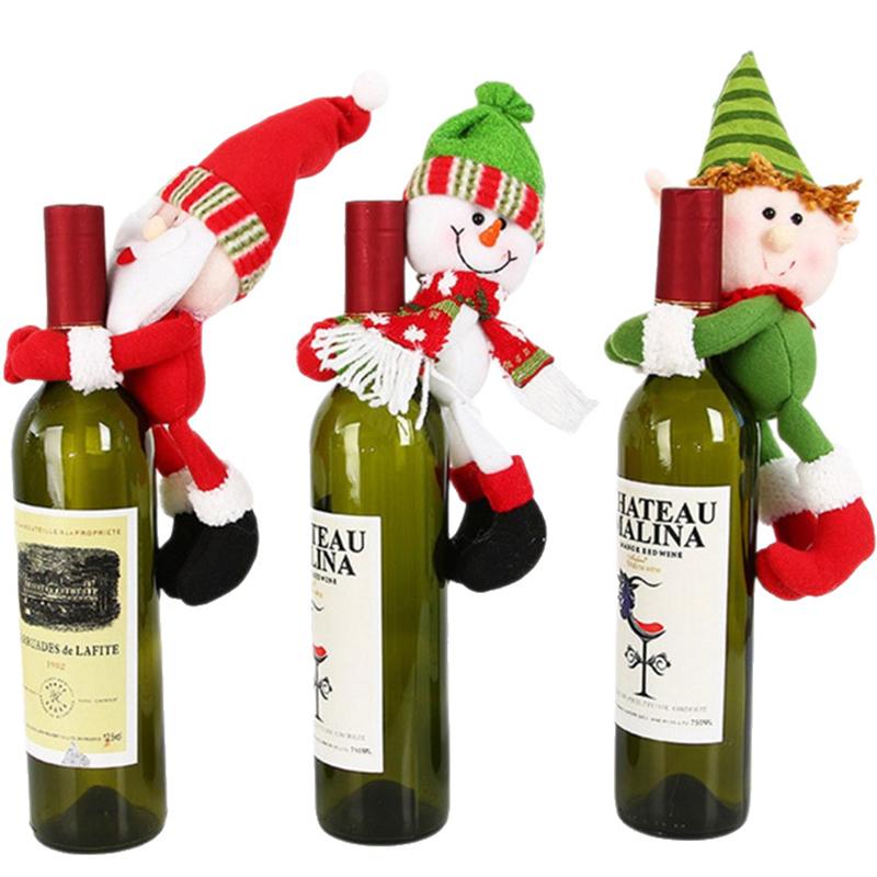 1Pc Christmas Woven Wine Bottle Bag - Santa Snowman Wine Cover for Party Dinner Table Decor New Year Holiday Gift