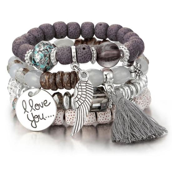4Pcs/Set Bohemia Style Wing Bracelet Beads Jewelry Women Bangle Party Gift