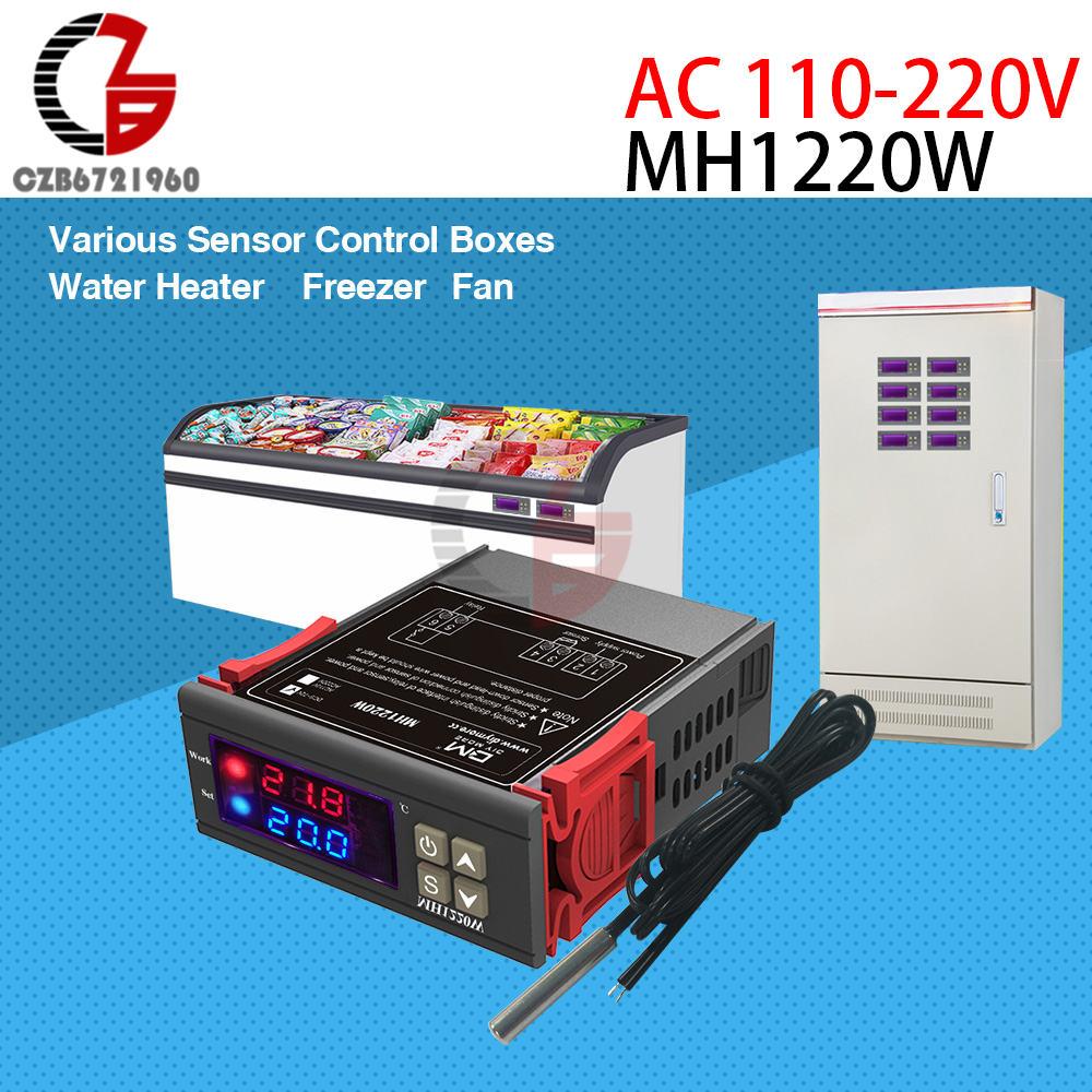 2CH Dual Output LED Digital Thermostat Temperature Controller AC 110V 220V DC 12V Incubator Heating Cooling Sensor Thermometer