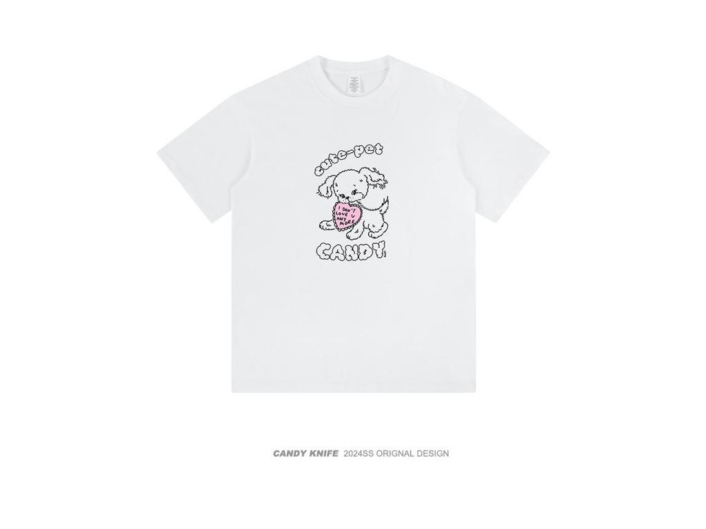 Fun Love Heart Rabbit Print T-Shirt - Unisex Couple's Trendy Short Sleeve Summer Top