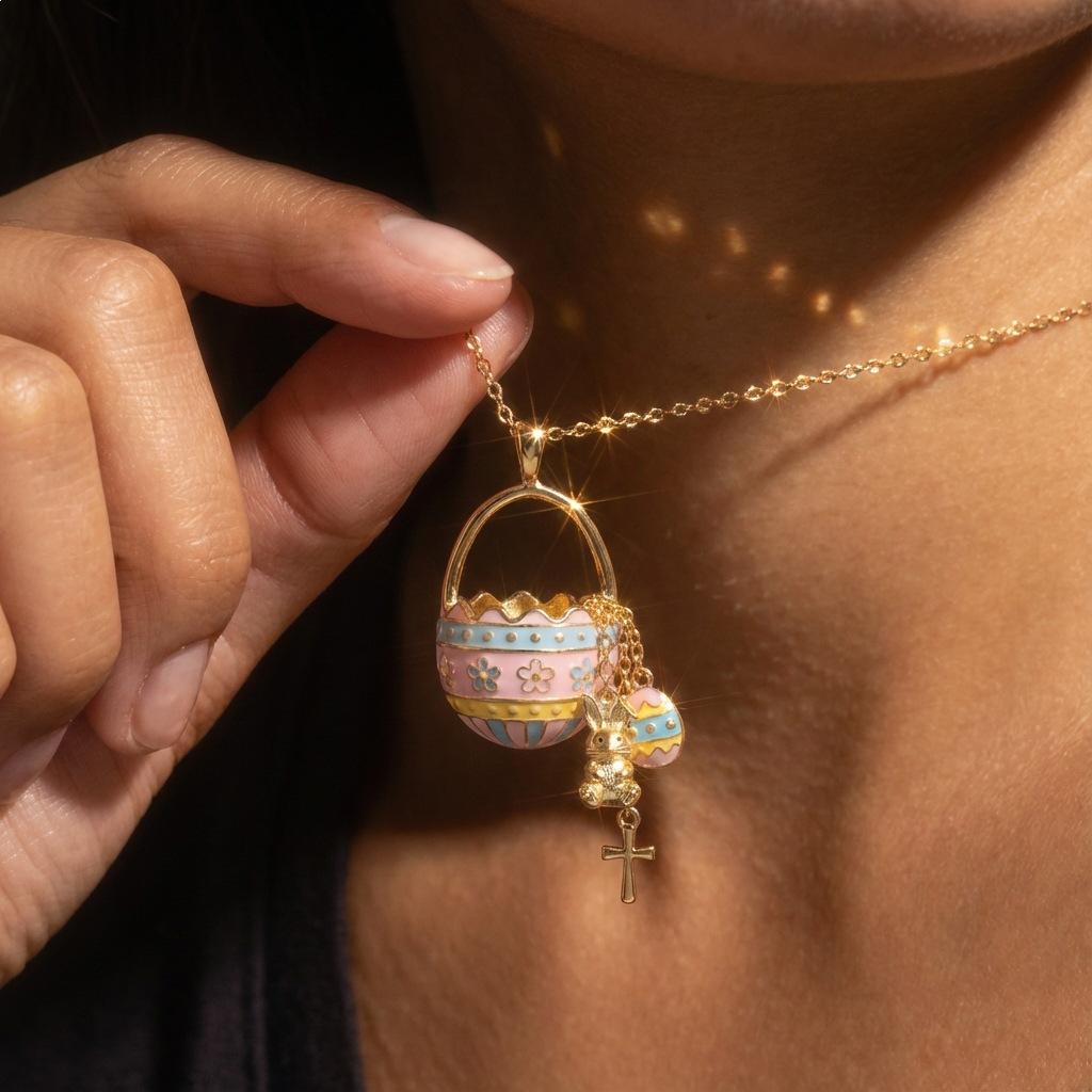 Easter Painted Basket Pendant Necklace Simple Versatile Light Luxury Collarbone Chain Girlfriend Gift