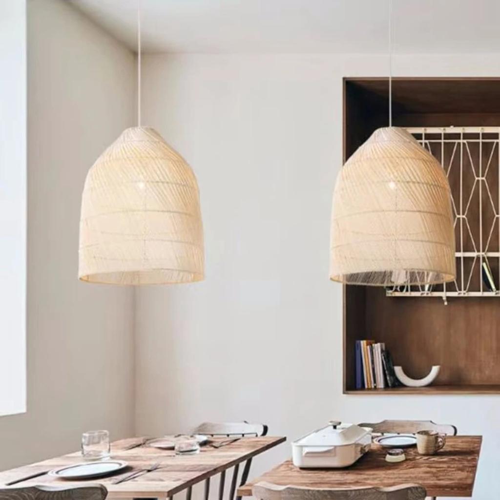 35/45cm Retro Hand Woven Rattan Pendant Lights Japanese Wabi Sabi Restaurant Bar Chandelier Home Room Decor Hanging Lamp Fixture