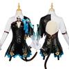 Lynette Cosplay Kostüm Fontaine Lyney Leder Uniform Kleid Lange Haare Ohren Rock Handschuh Outfit Schwanz Magier