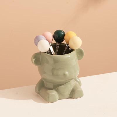 Ceramic Bear Fruit Fork Set with Storage Jar