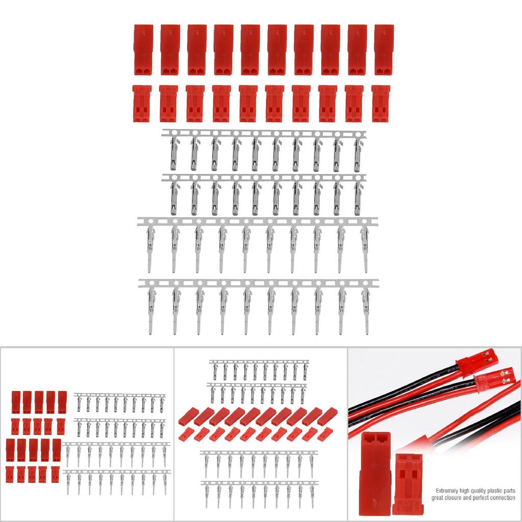 JST Female and Male Plug Battery Red Color Housing & Connector Pin Set (10 Pairs)