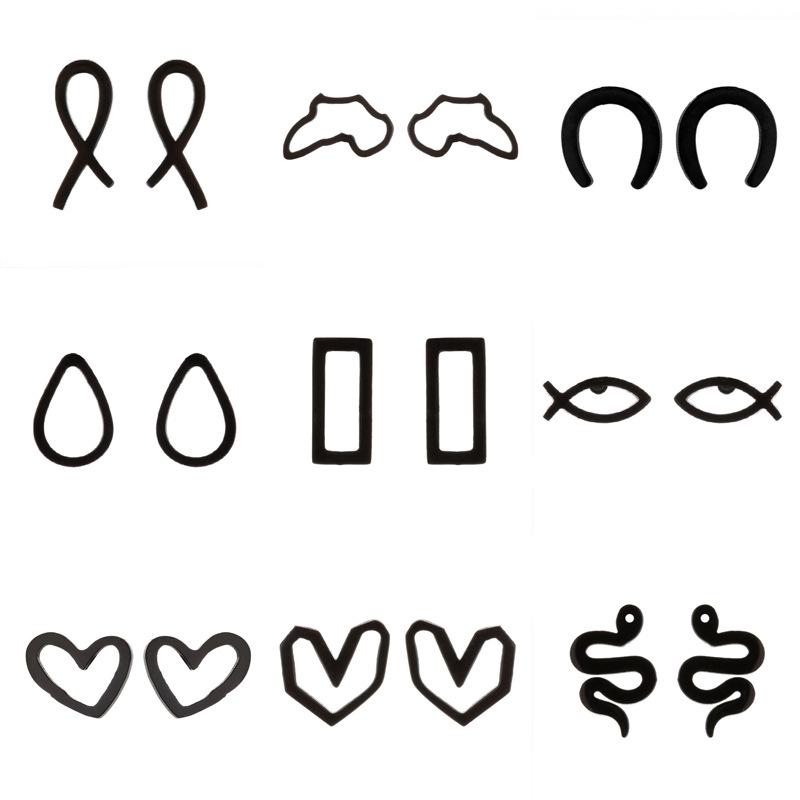 Stainless Steel Geometric Animal Earrings Set: Water Drop, Horseshoe, Heart, Cross, Fish, Snake Designs