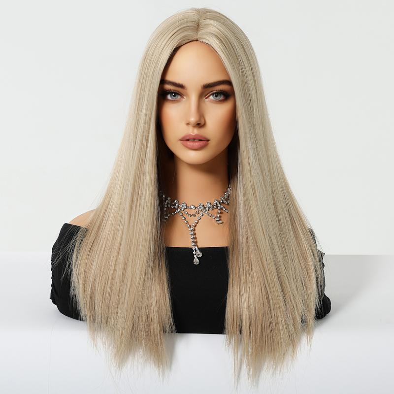 Women Blonde Wig Long Silky Straight Wigs with Bangs Synthetic Wig for Fashion Women Heat Resistant Natural Looking Hair Wig for Halloween