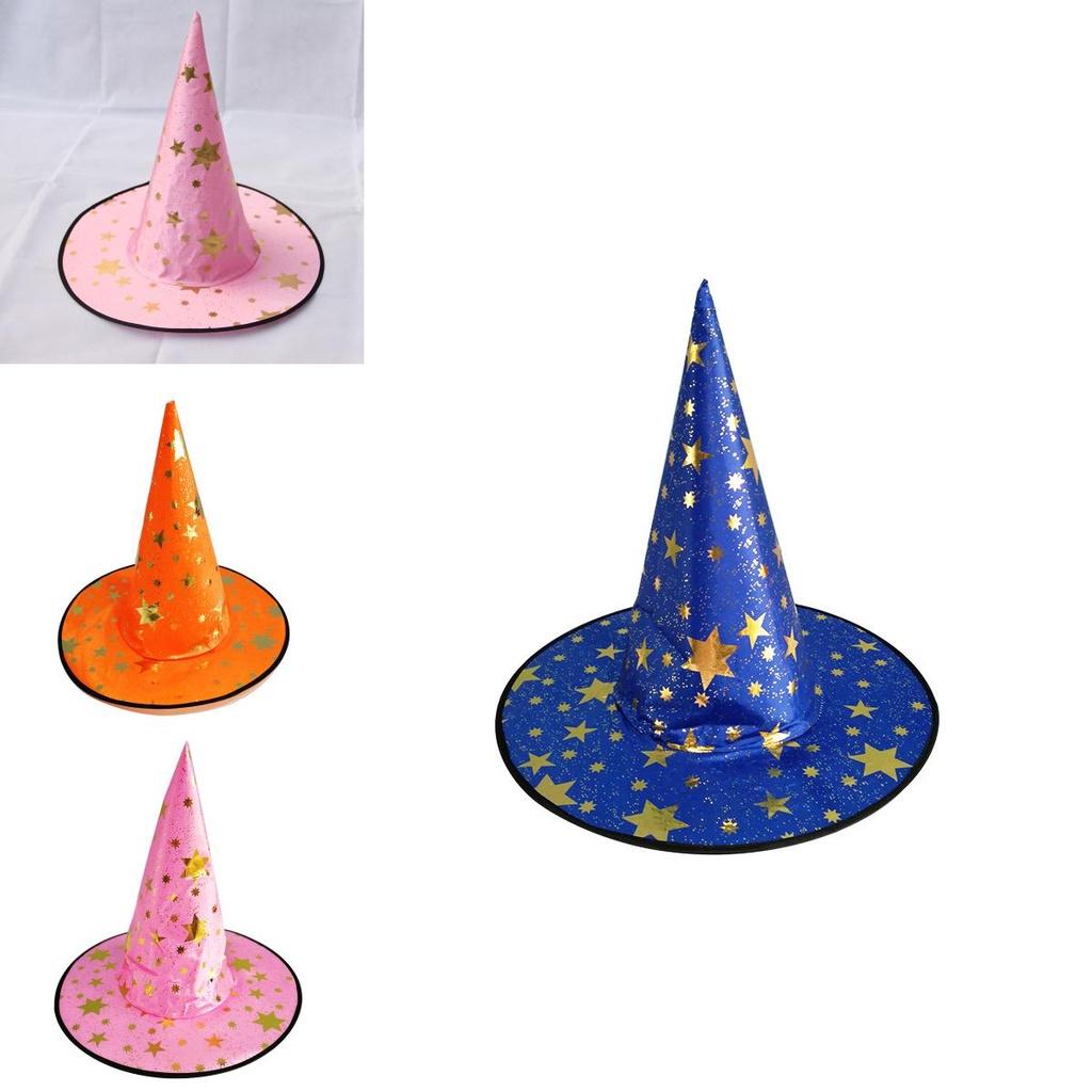 Halloween Hat For Children And Adults Magical Wizard Hat With Golden Embroidery And Five-pointed Star Design