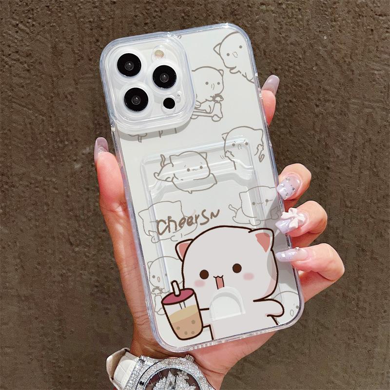 Card Slot Holder Silicone Wallet Pocket Case For Xiaomi Redmi Note 14 13 Samsung A54 A24 A34 Oppo A38 A58 A78 IPhone 14 15 16 Cover Clear Phone Bumper