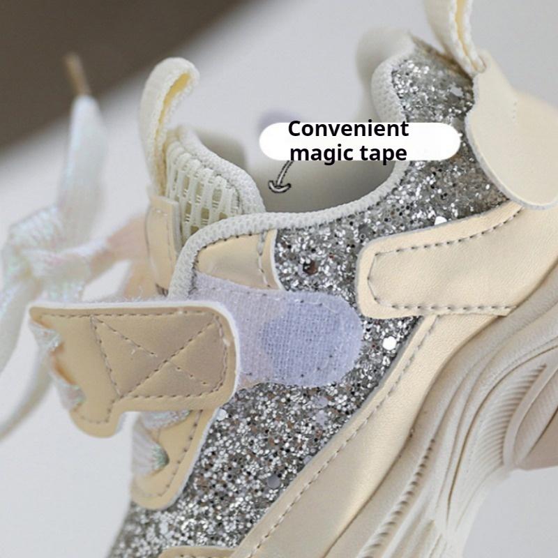 Girls' Fashionable Casual Shoes Children's Stylish Sports Shoes Rhinestone Sequined Dad Shoes Girls' Princess Shoes