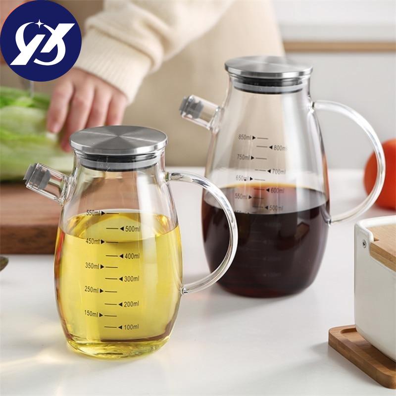 Glass Oil Pot Leak-proof Oil Bottle with Scale Kitchen Cooking Tool Vinegar Soy Sauce Bottle Gravy Boat